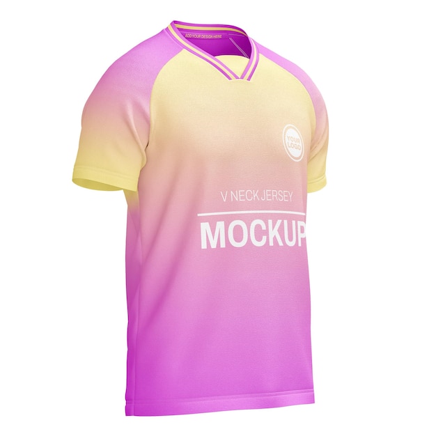 Mockup della maglia Vneck in gradiente rosa e giallo