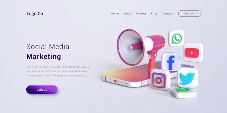 PSD mockup della pagina di destinazione del social media marketing