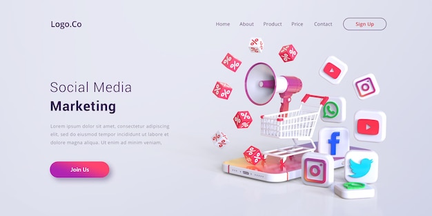 Mockup della pagina di destinazione del social media marketing