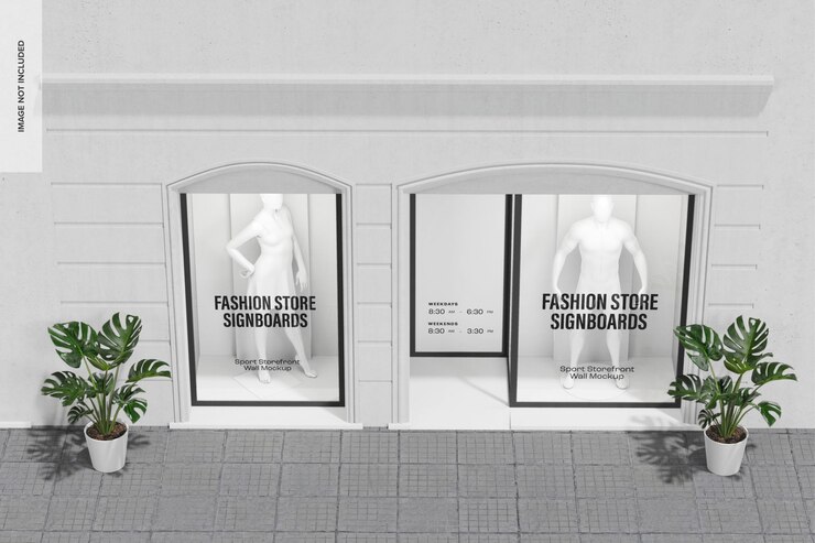 PSD mockup della parete del negozio di sport, veduta dall'alto