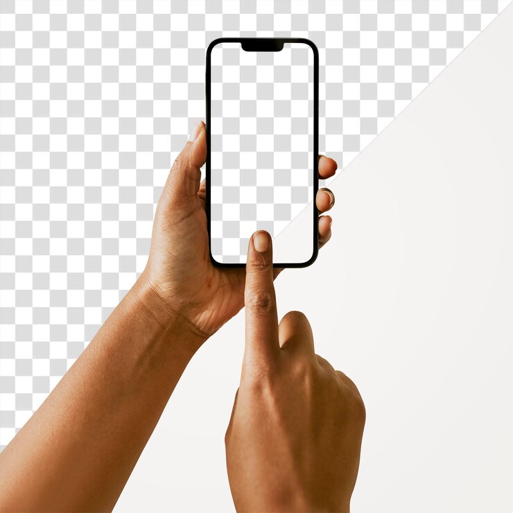 PSD mockup della schermata dello smartphone png persona che scatta una selfie con la fotocamera del telefono