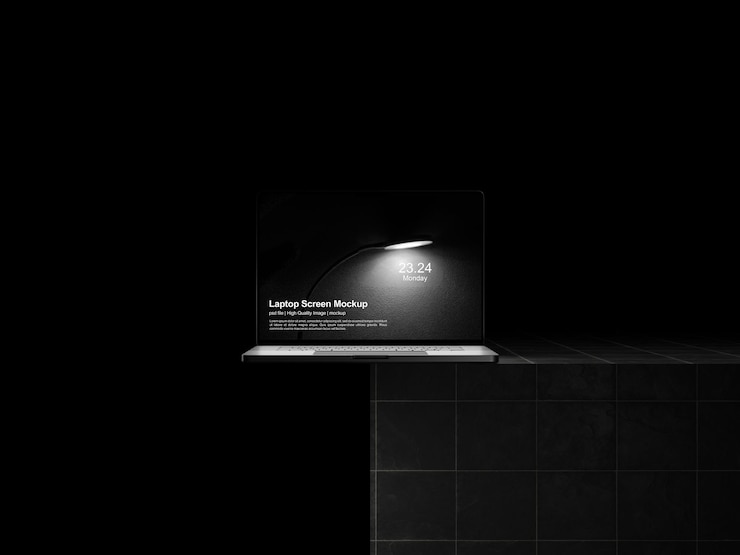 PSD mockup della schermata oscura del portatile