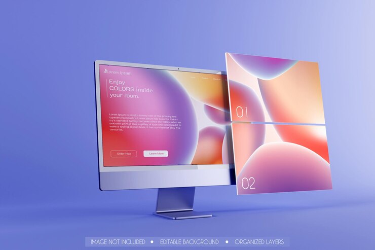 Mockup dello schermo del computer per la vetrina di presentazione del design del sito web