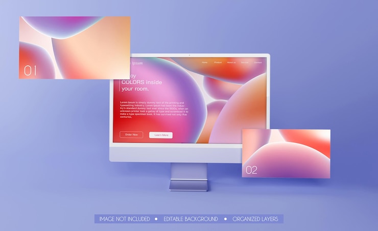 Mockup dello schermo del computer per la vetrina di presentazione del design del sito web