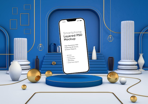 Mockup dello schermo del telefono galleggiante con PSD stratificato