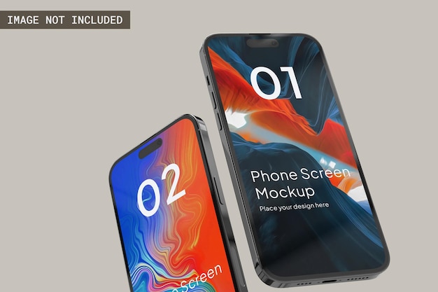 Mockup dello schermo del telefono mobile 2 telefoni che emergono dall'angolo destro dello schermo
