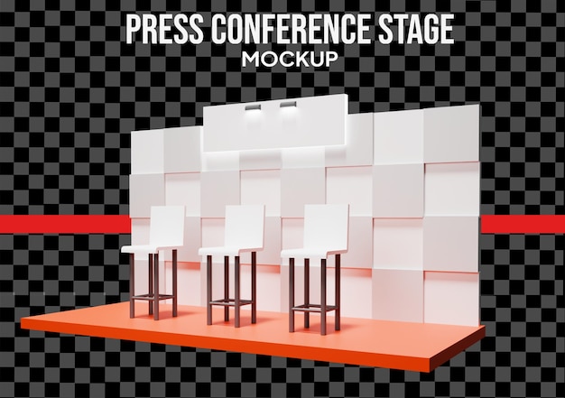 Mockup der Pressekonferenzbühne mit Stühlen