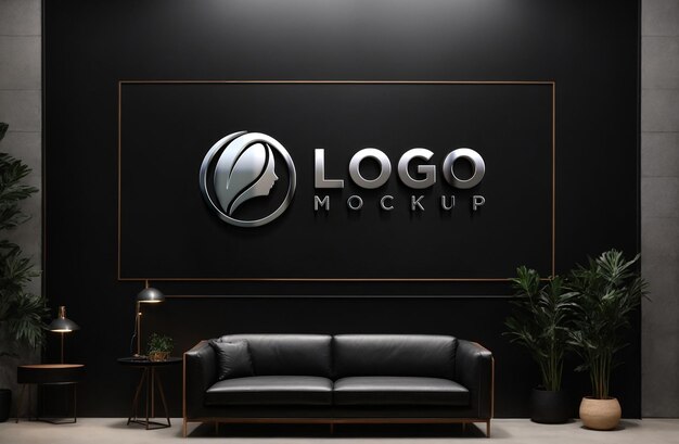 Mockup des realistischen chrom-schwarz-wand-logos