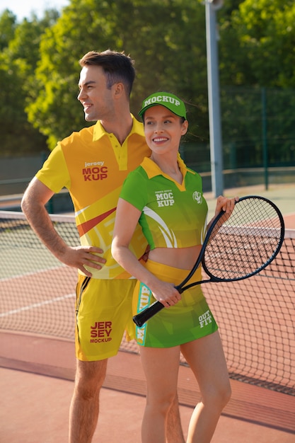 PSD mockup-design einer person, die ein tennis-outfit trägt