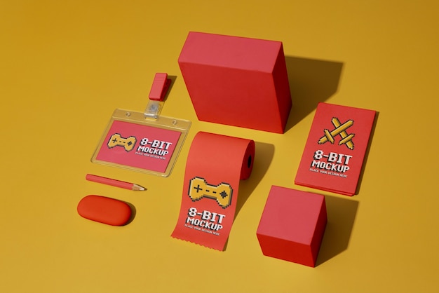 Mockup-Design für 8-Bit-Merchandising-Elemente