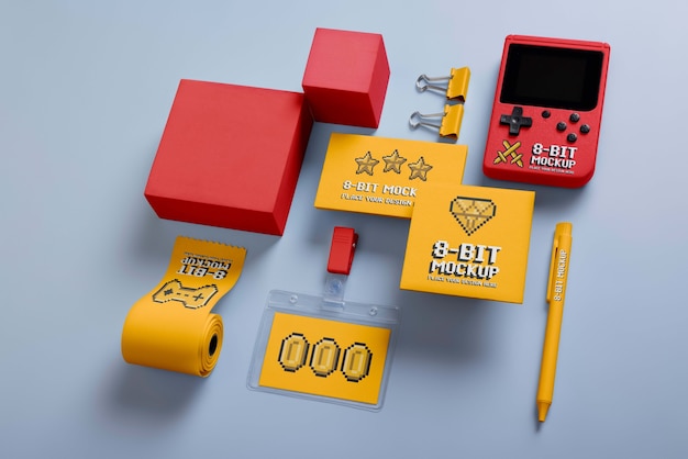 Mockup-Design für 8-Bit-Merchandising-Elemente