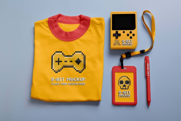 Mockup-Design für 8-Bit-Merchandising-Elemente