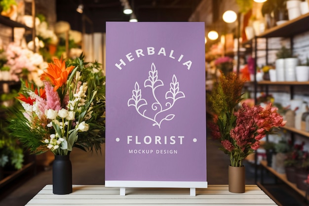 PSD mockup-design für blumenmarktzeichen