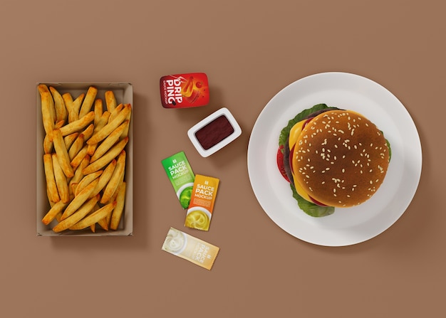 PSD mockup-design für fast-food-verpackungen