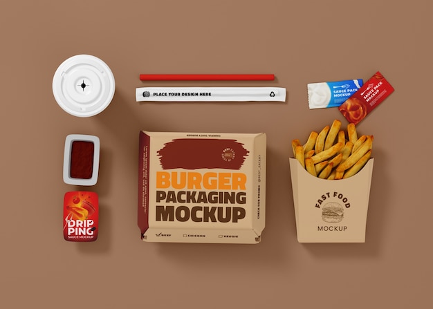 PSD mockup-design für fast-food-verpackungen