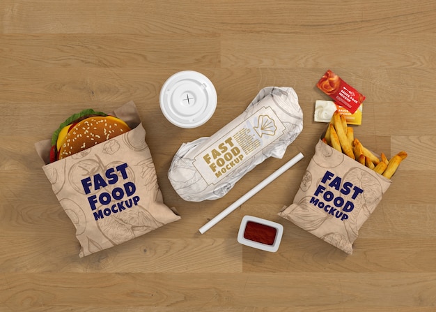 Mockup-design für fast-food-verpackungen