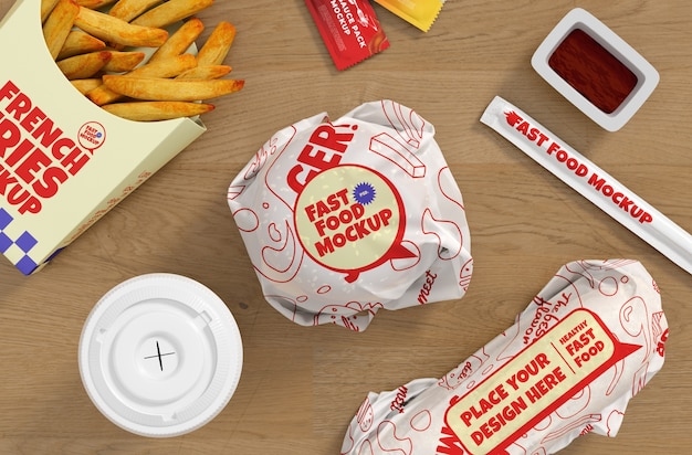 Mockup-design für fast-food-verpackungen