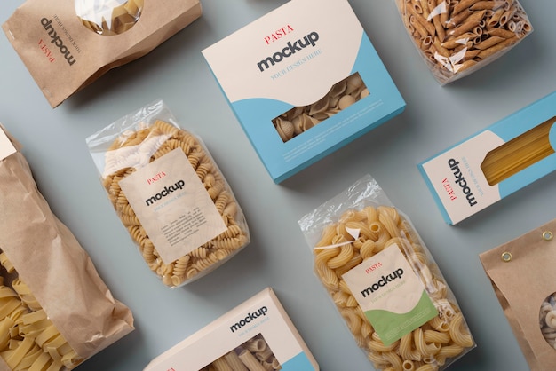 Mockup-Design für Pastaverpackungen