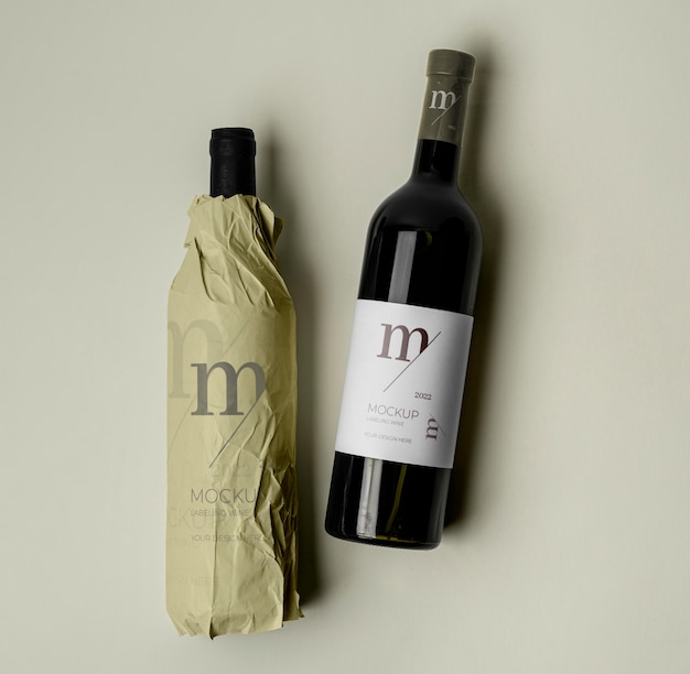 Mockup-Design für Weinflaschenverpackungen