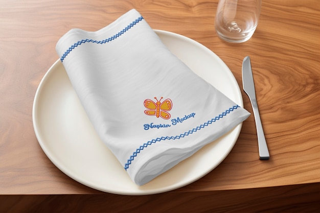 Mockup-Design mit gesticktem Serviett