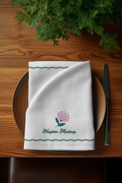Mockup-Design mit gesticktem Serviett