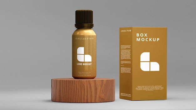 Mockup-Design-Verpackungsflasche und -Box