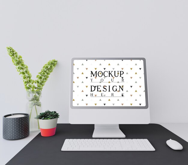 Mockup desktop nell'area di lavoro bianca