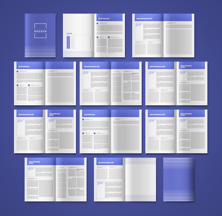 PSD mockup di 14 pagine del libro in formato psd ad alta risoluzione con livelli modificabili
