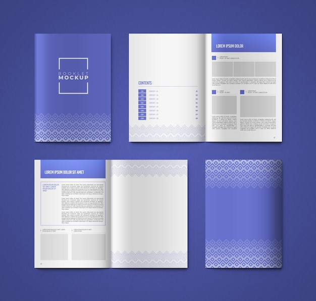 Mockup di 4 pagine del libro in formato PSD ad alta risoluzione con livelli modificabili