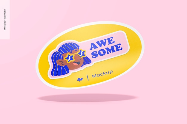 Mockup di adesivi ovali galleggianti