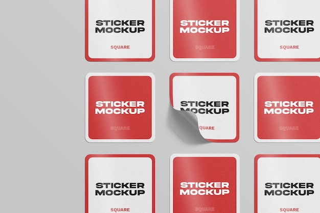 Mockup di adesivi quadrati con angoli arrotondati