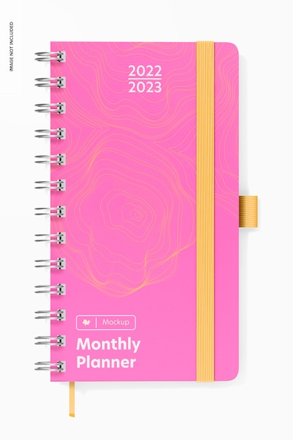 Mockup di agenda mensile sottile, vista dall'alto