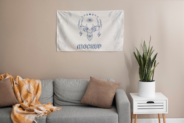Mockup di arazzo sul muro