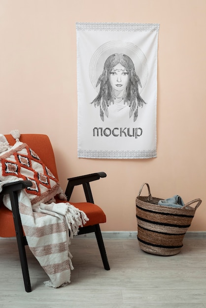 Mockup di arazzo sul muro