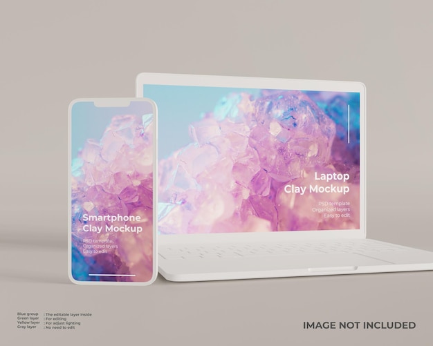 Mockup di argilla per laptop e smartphone per il web design dell'interfaccia utente