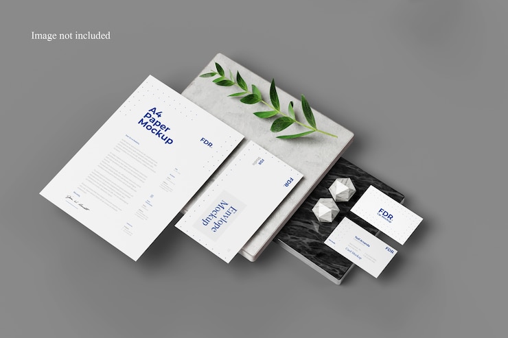 PSD mockup di articoli di cancelleria in prospettiva