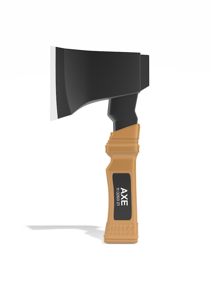 PSD mockup di ascia da combattimento di sopravvivenza in metallo con manico in legno