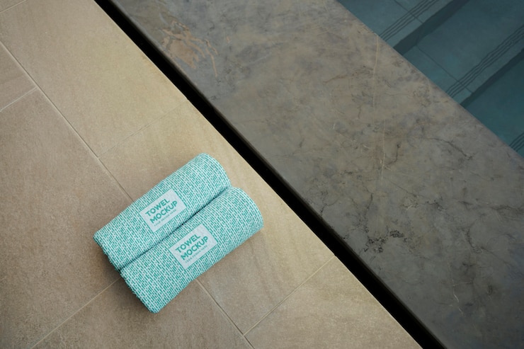 PSD mockup di asciugamano a bordo piscina
