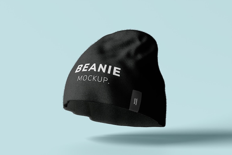 PSD mockup di beanie nero con etichetta