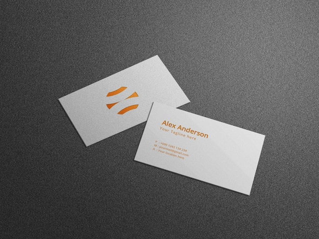 mockup di biglietti da visita minimalisti su sfondo scuro con effetto in rilievo e in rilievo
