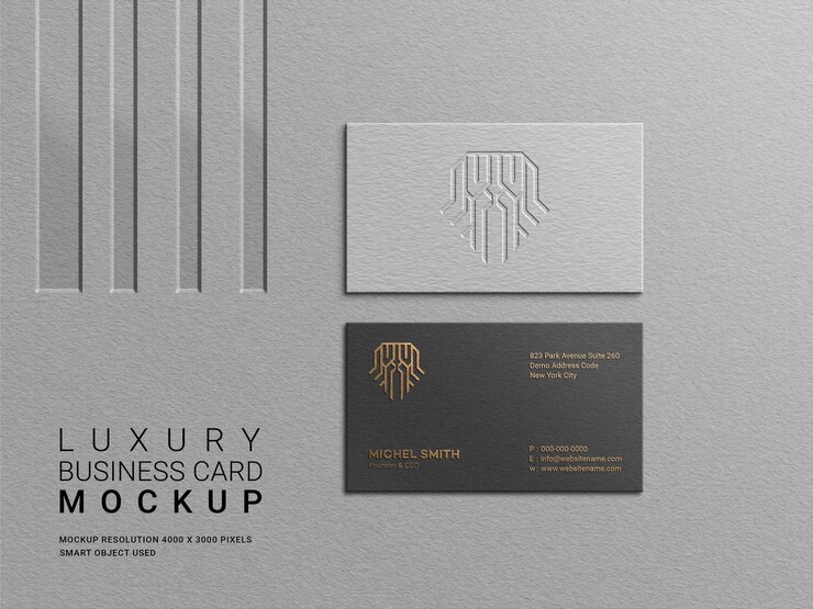Mockup di biglietti da visita moderni e di lusso con effetto in rilievo e impresso