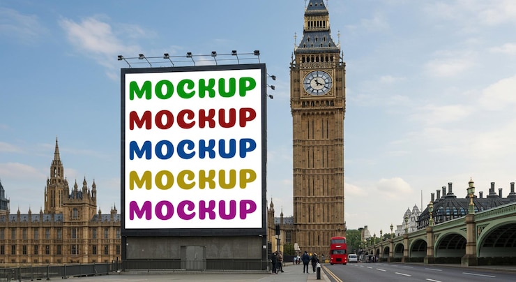 PSD mockup di billboard nel big ben di londra come sfondo
