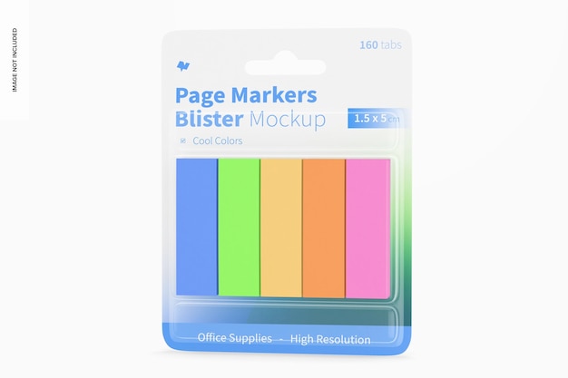 Mockup di blister per marcatori di pagina, vista frontale