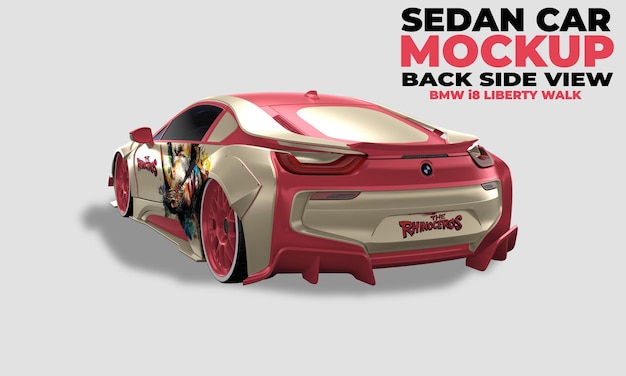 Mockup di bmw i8 liberty vista laterale posteriore