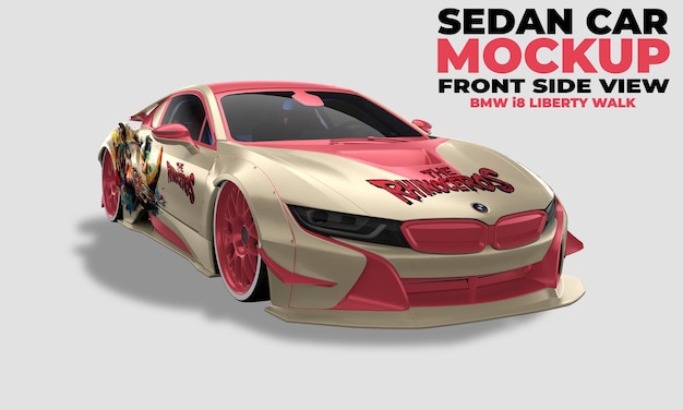 Mockup di bmw i8 liberty walk vista laterale anteriore
