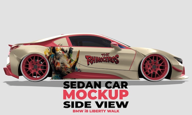 Mockup di bmw i8 liberty walk vista laterale