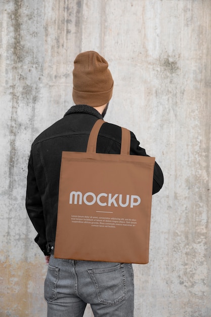 Mockup di borsa tote all'esterno