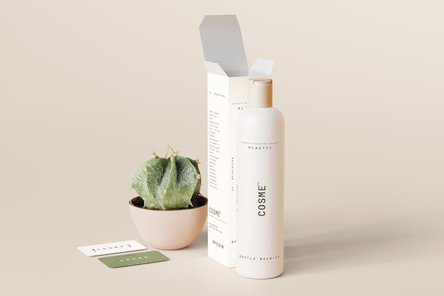 Mockup di bottiglia cosmetica con tappo superiore del disco
