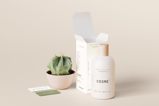Mockup di bottiglia cosmetica con tappo superiore del disco