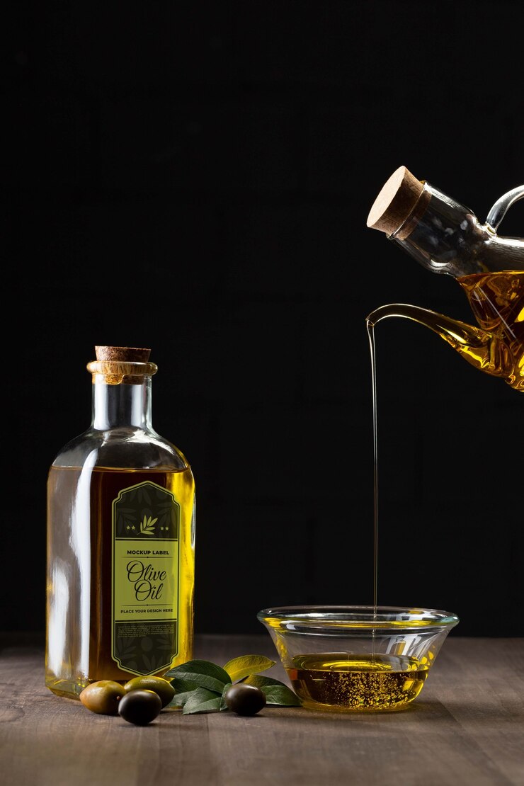 PSD mockup di bottiglia di olio d'oliva
